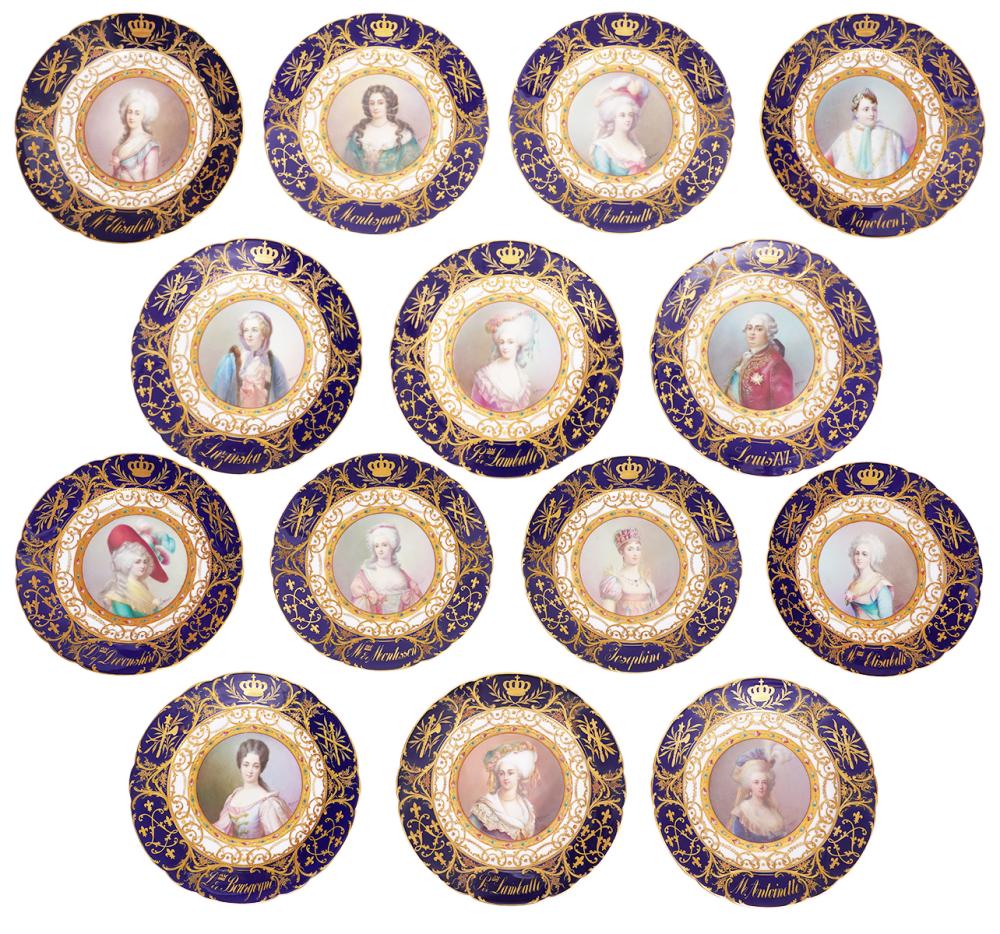 Appraisal: SEVRES STYLE COBALT GILT PORTRAIT PLATES Sevres style portrait plates