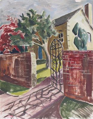 Appraisal: Priscilla Hanbury - Gateway to a house Oil on Reeves