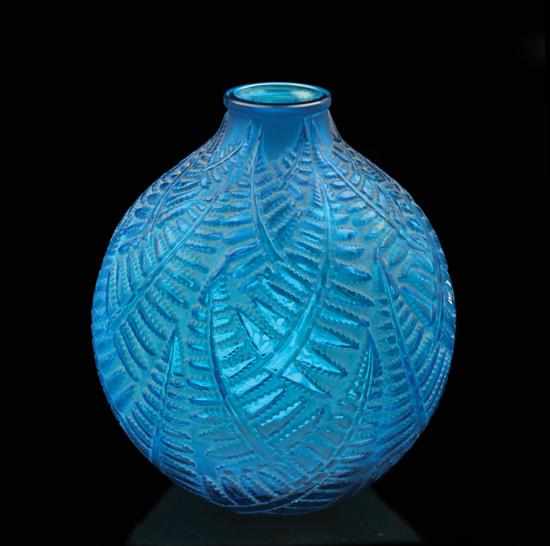 Appraisal: A Rene Lalique 'Espalion' pattern blue glass vase Model introduced