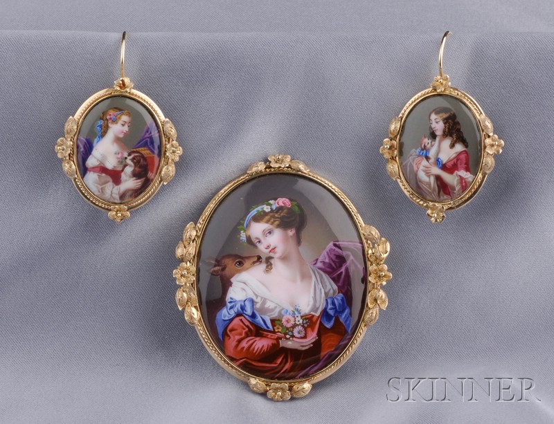 Appraisal: Antique Swiss Enamel Suite comprising a brooch and earpendants each