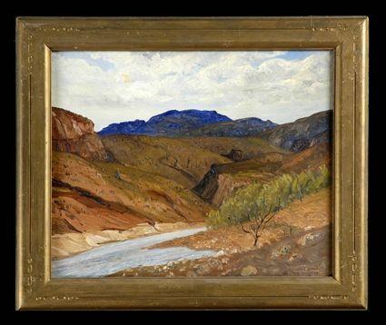 Appraisal: AMERICAN SCHOOL WESTERN LANDSCAPE Oil on masonite x in bearing