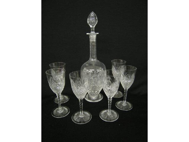 Appraisal: Fine Cut Crystal Decanter and Glasses wine size superb diamond