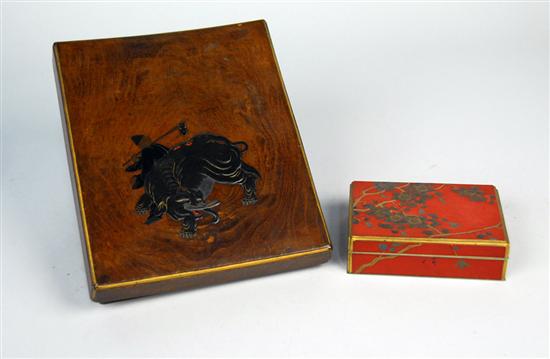 Appraisal: JAPANESE WOOD AND LACQUER WRITING BOX with fitted interior with