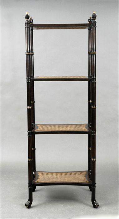 Appraisal: Regency-Style Four-Tier tag re with Caned Shelves x x in