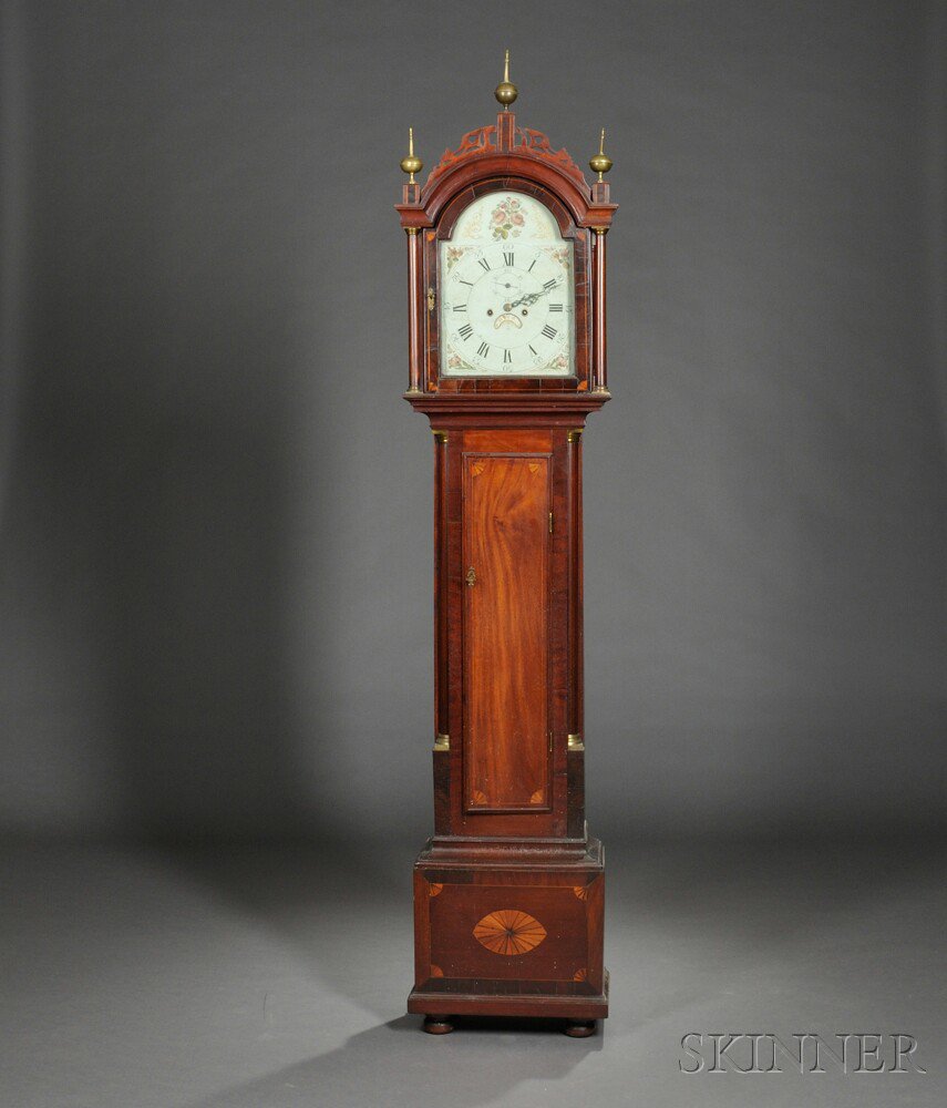 Appraisal: Federal Mahogany Quarterfan-inlaid Tall Case Clock probably Massachusetts c -