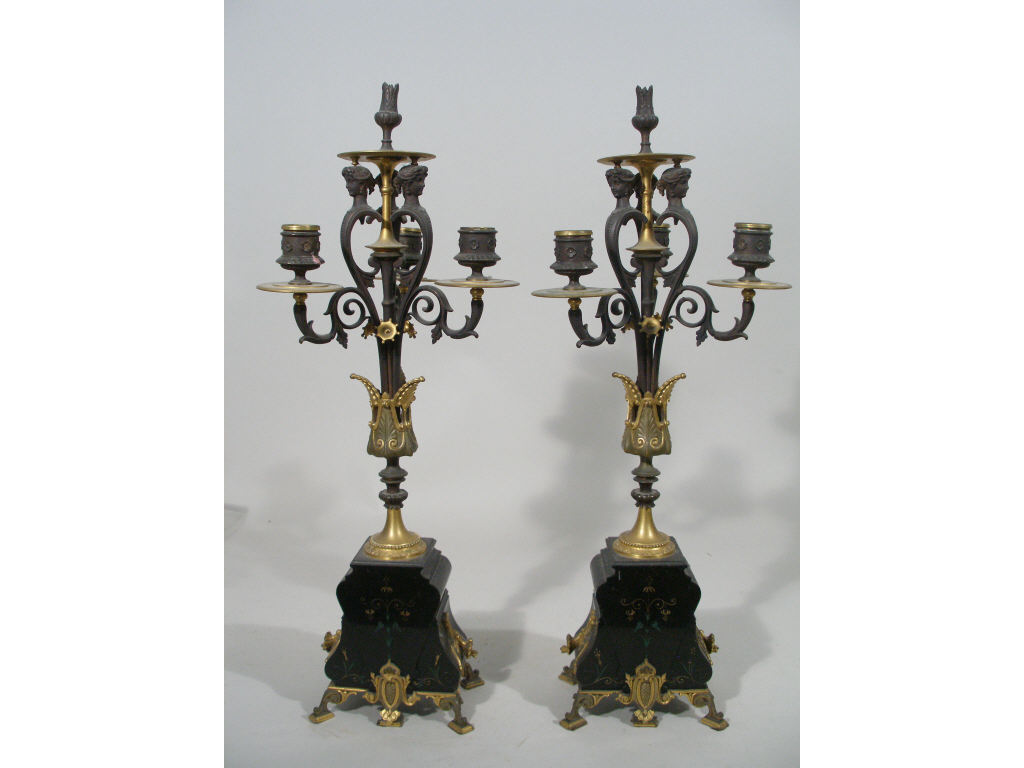 Appraisal: Pair of Three Arm Candelabra Late Victorian cast metal standard