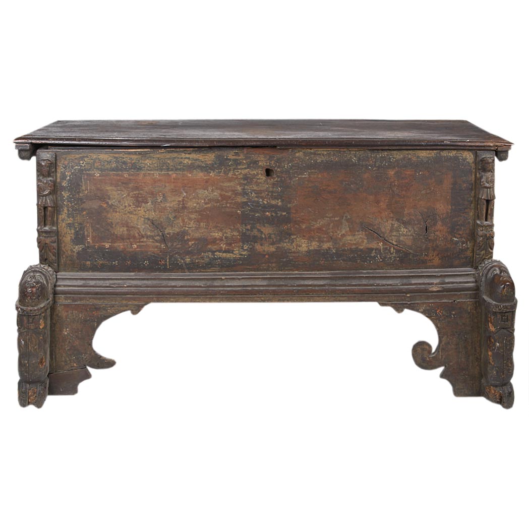 Appraisal: Continental Baroque Walnut Cassone th th Century The hinged rectangular