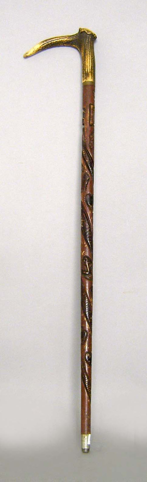 Appraisal: Carved and painted walking stick th c with Masonic symbols