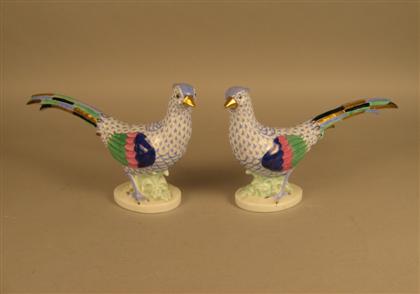 Appraisal: Pair of Herend pheasants th century With gilt details printed