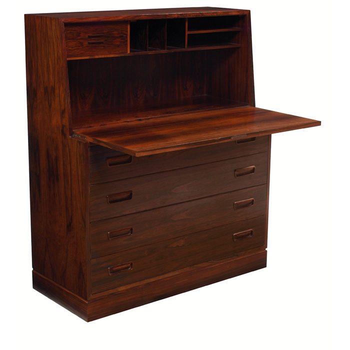 Appraisal: Modern Danish secretary rosewood veneer drop-front over four drawers with