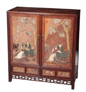 Appraisal: A CHINESE HARDWOOD AND SOAPSTONE INLAID CABINET Qing or later