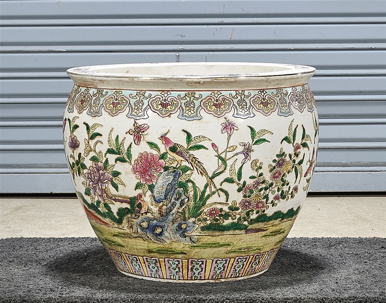 Appraisal: Chinese enameled porcelain fish bowl with butterfly and flower decoration