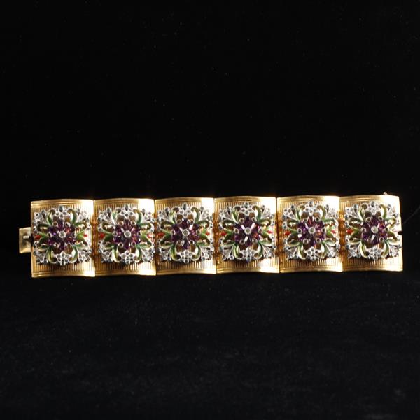 Appraisal: Unmarked Austro Hungarian Revival Floral Gold Tone Cuff Bracelet with