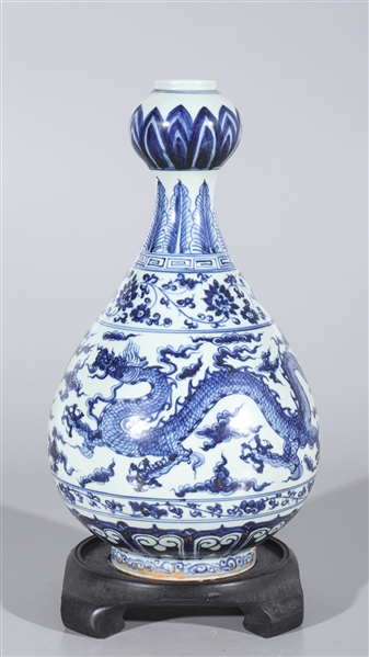 Appraisal: Chinese blue and white garlic mouth vase with dragon design