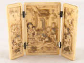 Appraisal: An ivory triptych of the Epiphany with gilt highlights probably