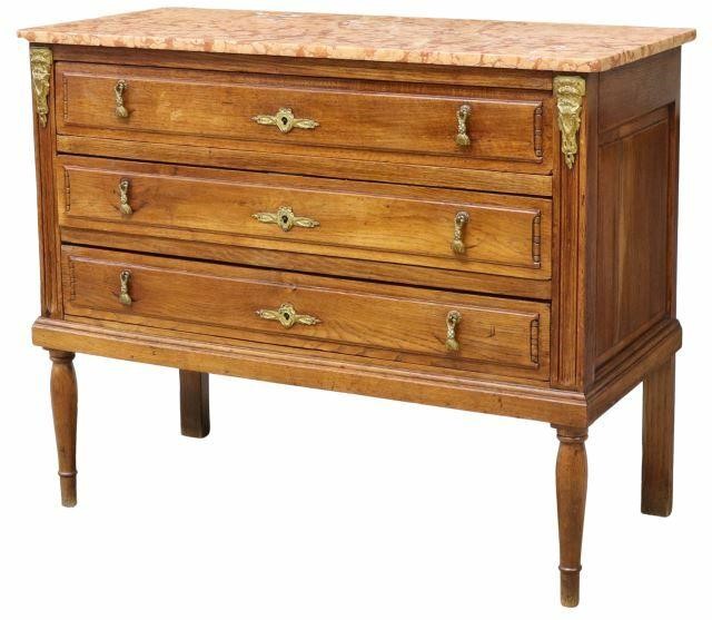 Appraisal: French marble-top oak commode th c with gilt metal case