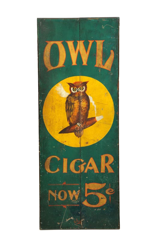 Appraisal: ADVERTISING SIGN American late th century pine Owl Cigar now