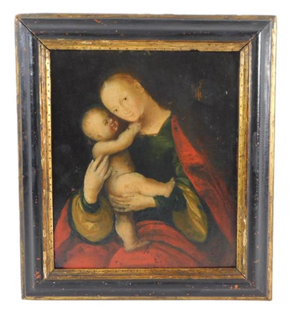 Appraisal: Oil on panel Continental th C or later Virgin and