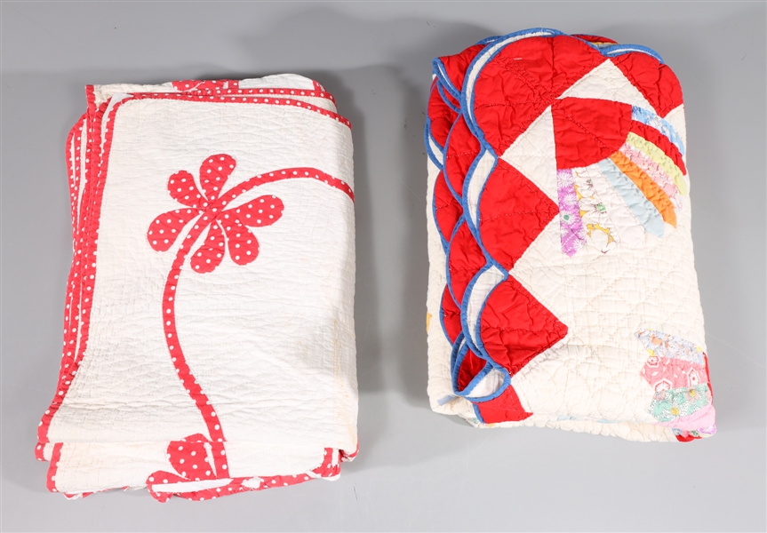 Appraisal: Group of two antique American Quilts red and white polka