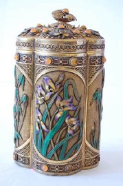 Appraisal: CHINESE SILVER ENAMEL AND STONE INSET TEA CADDY EARLY TH