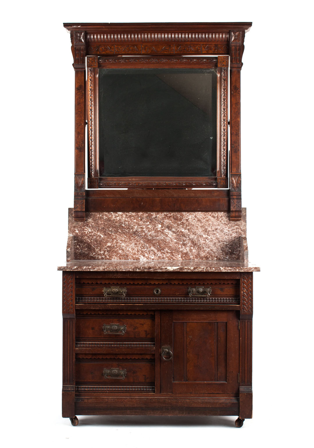 Appraisal: American Victorian walnut washstand circa Eastlake style mirrored upright red