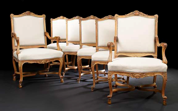 Appraisal: Suite of Six Louis XV-Style Provincial Carved Fruitwood Chairs fourth