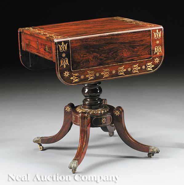 Appraisal: A Fine Regency Brass Inlaid Rosewood Work Table early th