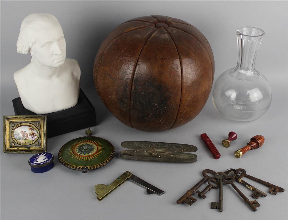 Appraisal: GROUP OF ECLECTIC ITEMS including a vintage leather sport ball