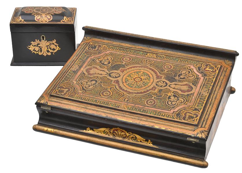 Appraisal: VICTORIAN HEAVILY GILDED PAPIER MACHE WRITING SLOPE ALONG WITH OTHER