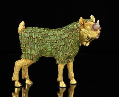 Appraisal: An k Yellow Gold and Gemstone Calf Figurine k yellow