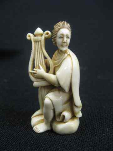 Appraisal: Carved Ivory Netsuke of Lady with Musicalinsturment '' signed excellent