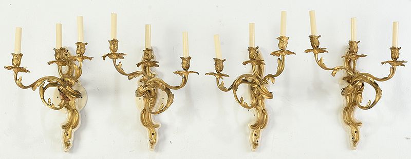 Appraisal: Set of Four Louis XV Style Gilt Bronze Sconces French