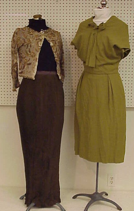 Appraisal: th C haute couture including an olive green finely pleated