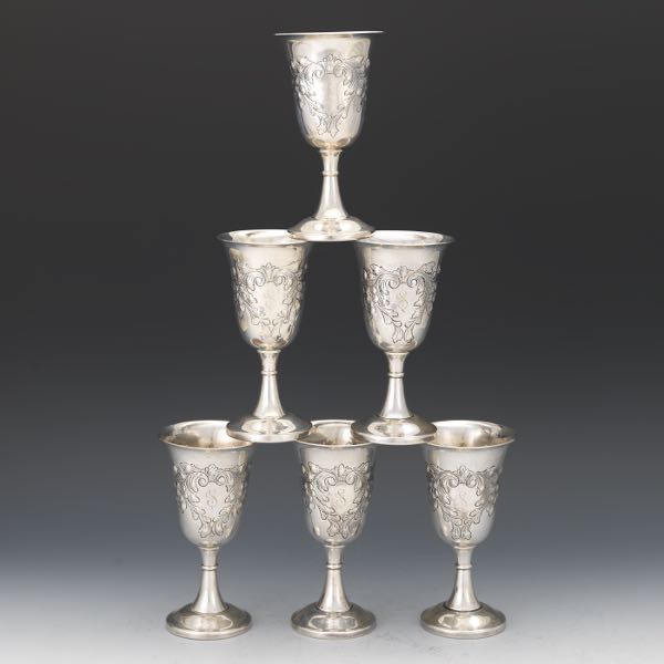 Appraisal: SIX STERLING SILVER GOBLETS Tulip shape sterling cup on baluster