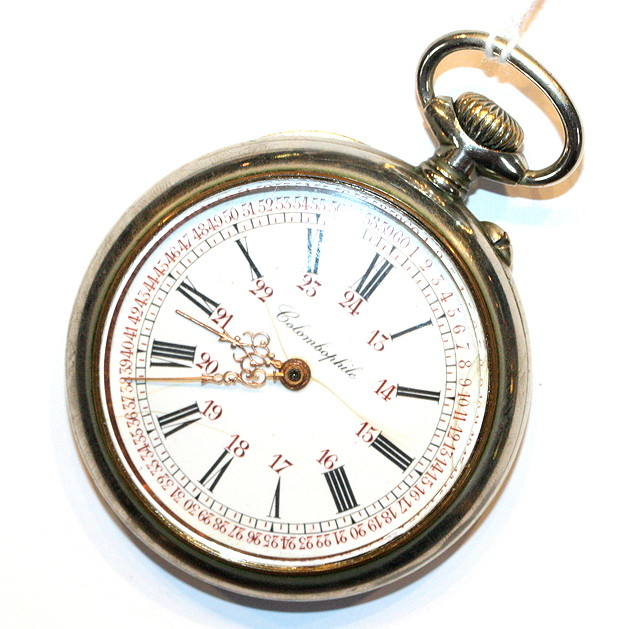 Appraisal: A COLOMBOPHILE NICKEL POCKET WATCH with Roman and Arabic numerals