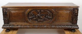 Appraisal: French Renaissance trunk in carved walnut French mid th century