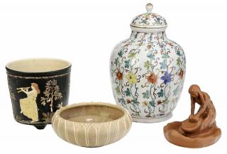 Appraisal: Three American Art Pottery Articles and a Japanese Jar Four