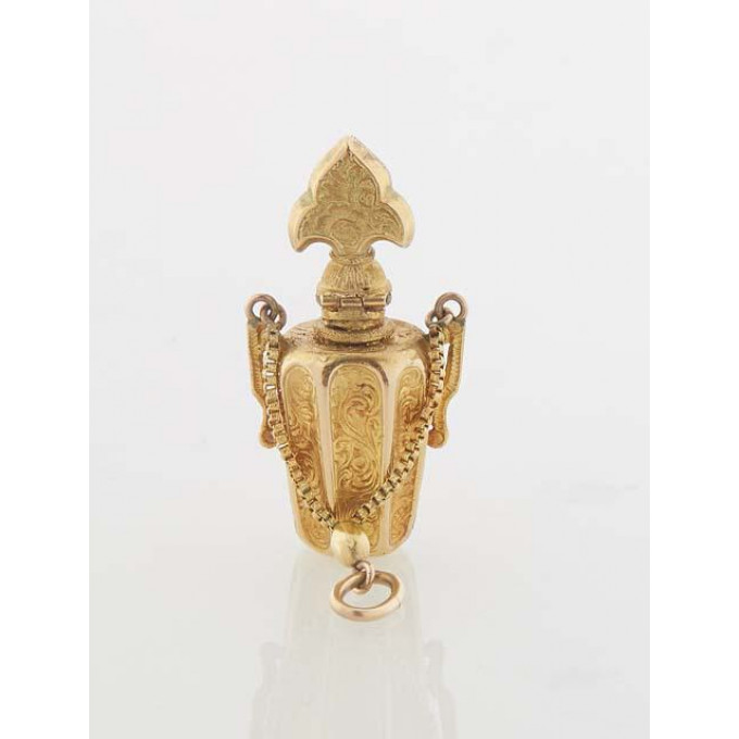 Appraisal: Unusual K Yellow Gold Perfume Bottle Pendant of tapered lobed