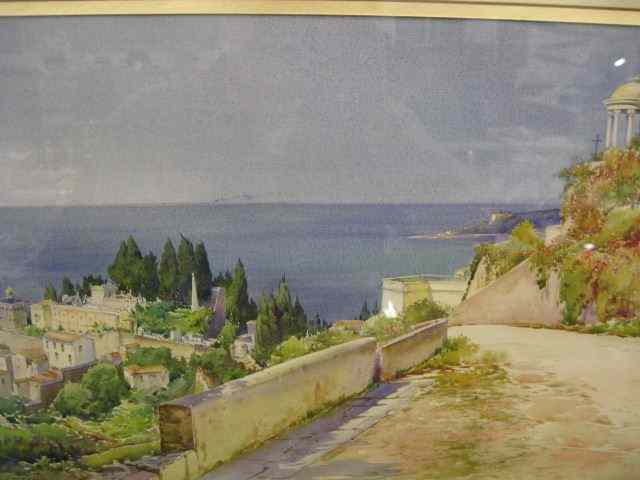 Appraisal: Ernest Louis Lessieux Watercolor ItalianCoastal Village image area '' x