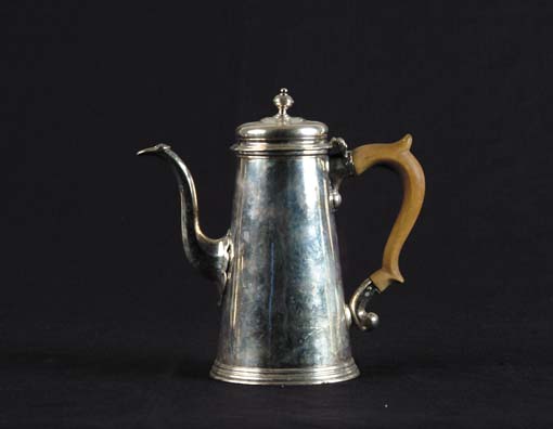 Appraisal: GEORGE II SILVER COFFEE POT London William Darker Flared cylindrical