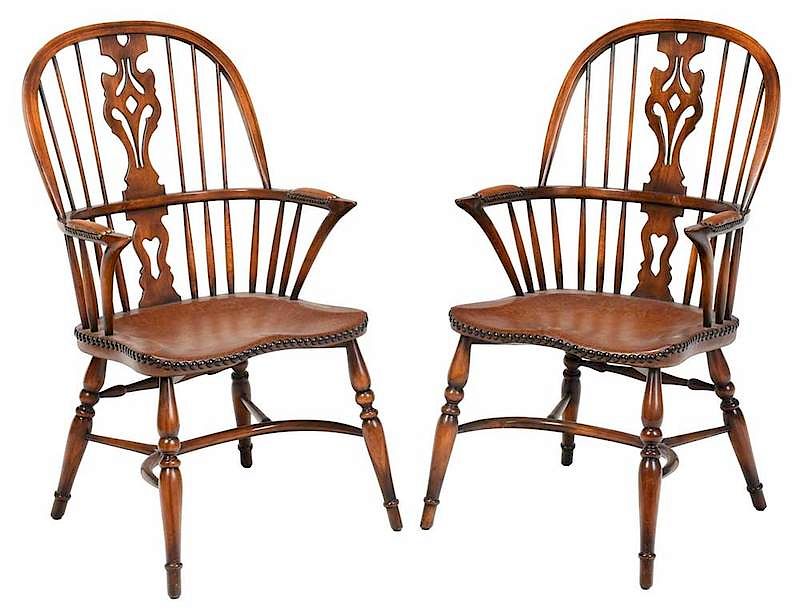 Appraisal: Pair Windsor Style Chairs by Theodore Alexander Modern each with