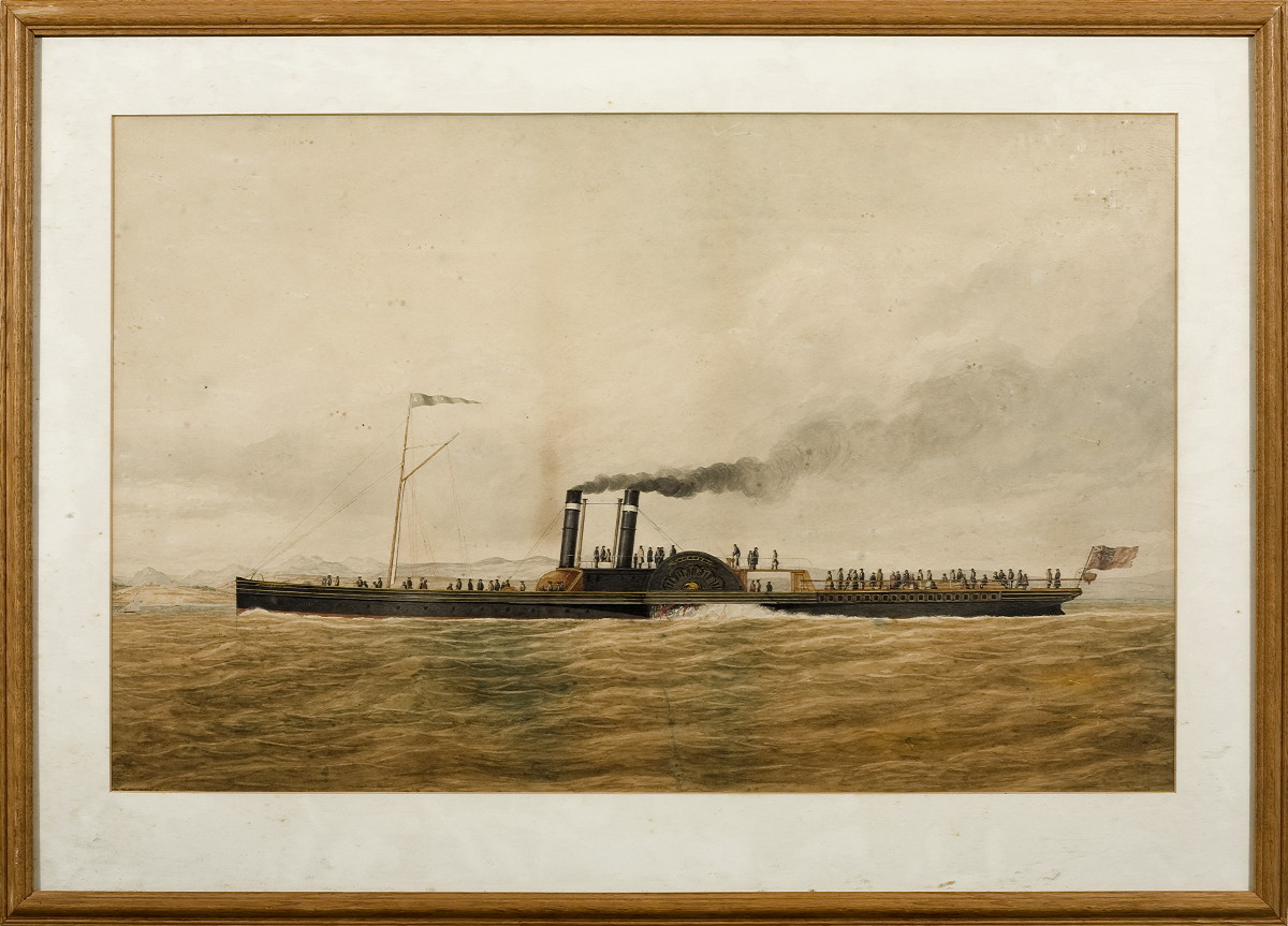 Appraisal: BRITISH PADDLESTEAMER quot EAGLE quot ON THE CLYDE Watercolor on