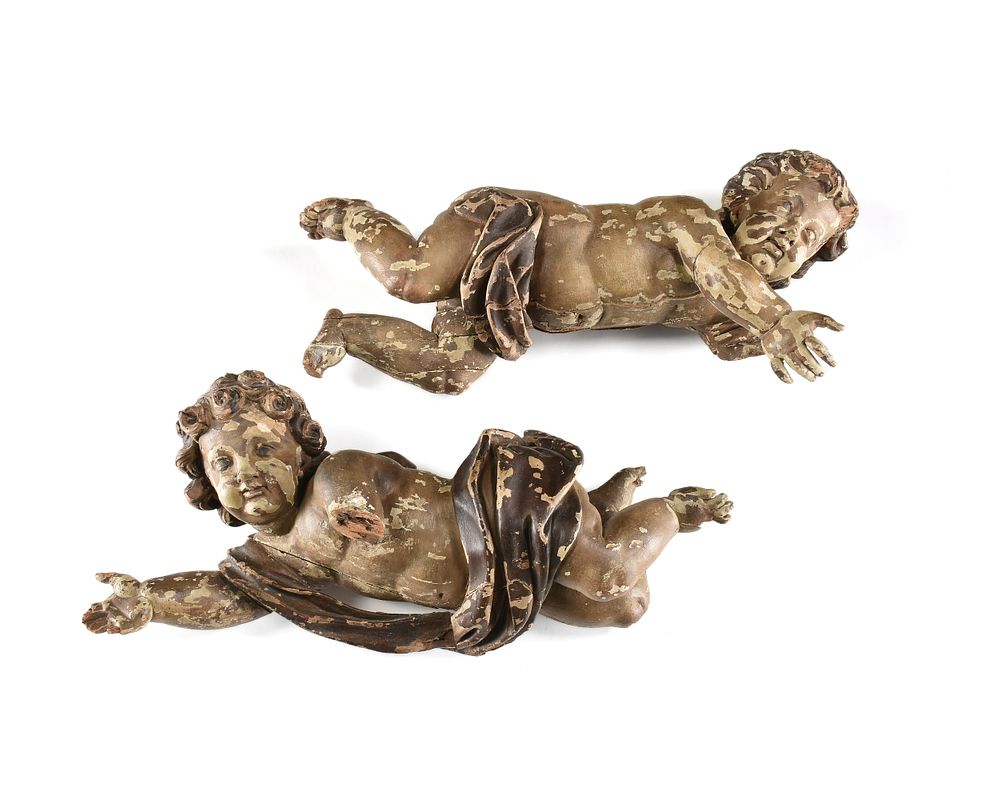 Appraisal: A PAIR OF ITALIAN PAINTED WOOD PUTTI LATE TH CENTURY