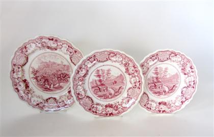 Appraisal: Three pink transferware plates william adam son tunstall circa All