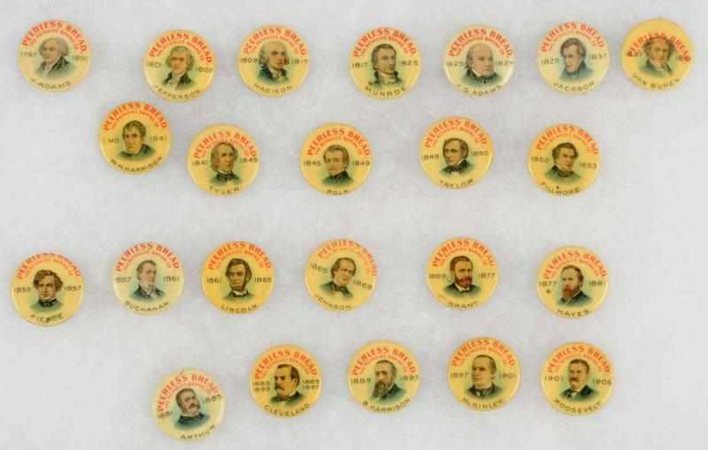 Appraisal: Lot of Assorted Peerless Bread Pinbacks Various American presidents up