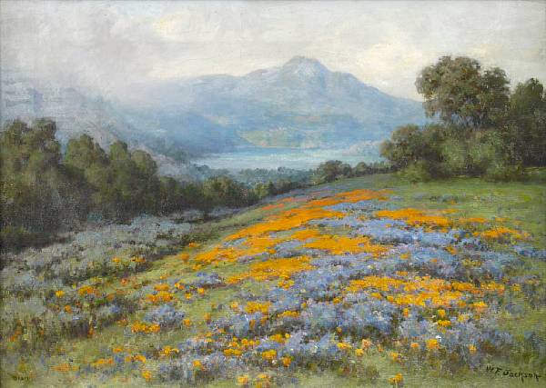 Appraisal: William Franklin Jackson American - Poppies and lupine with Mt