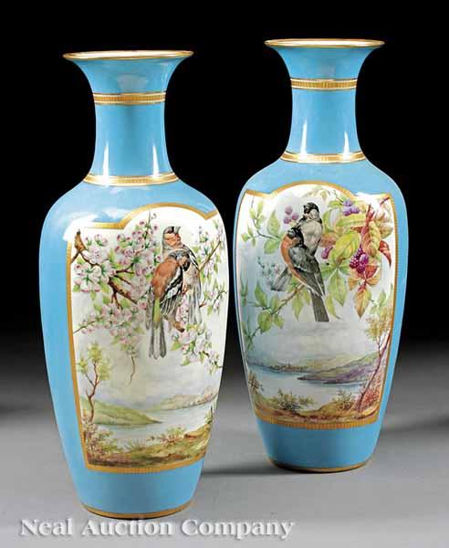 Appraisal: A Pair of S vres Bleu Celeste and Polychromed Vases