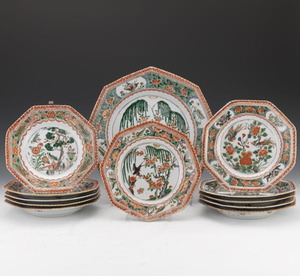 Appraisal: ELEVEN CHINESE EXPORT FAMILLE VERT PORCELAIN DINNER PLATES AND SERVICE