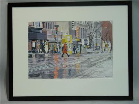 Appraisal: LAWRENCE HEYMAN AMERICAN TH STREET REFLECTIONS Watercolor on paper x