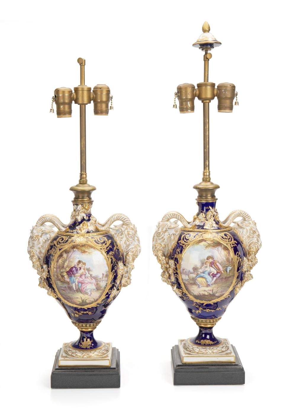 Appraisal: A pair of French S vres-style table lamps First-quarter th